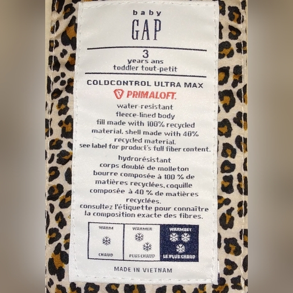 Baby Gap leopard print water resistant puffer winter jacket - Picture 8 of 8